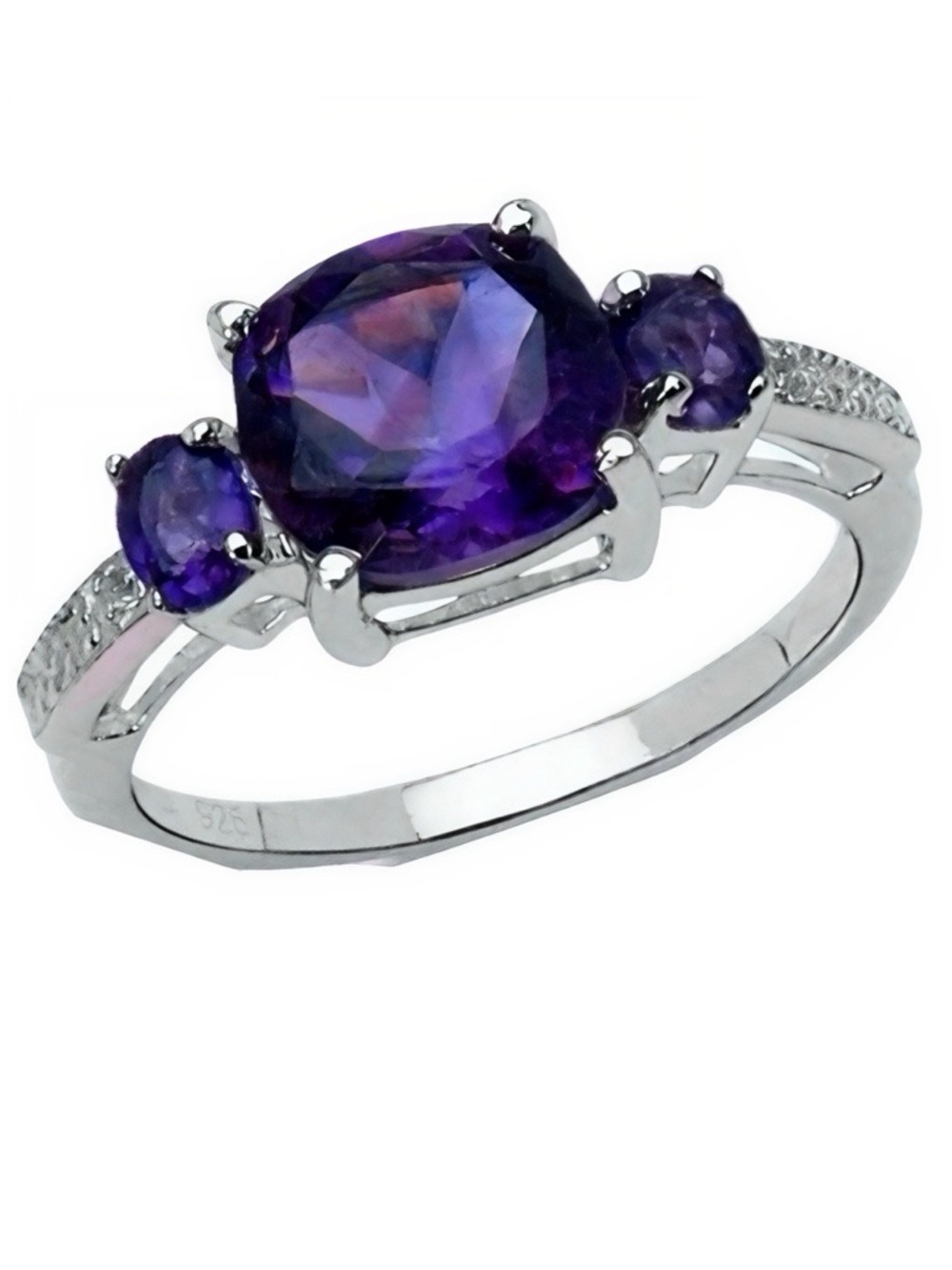 Amethyst 3 Stone 1.80 CTW Designer Ring Set in Sterling Silver: Size 7 NWT